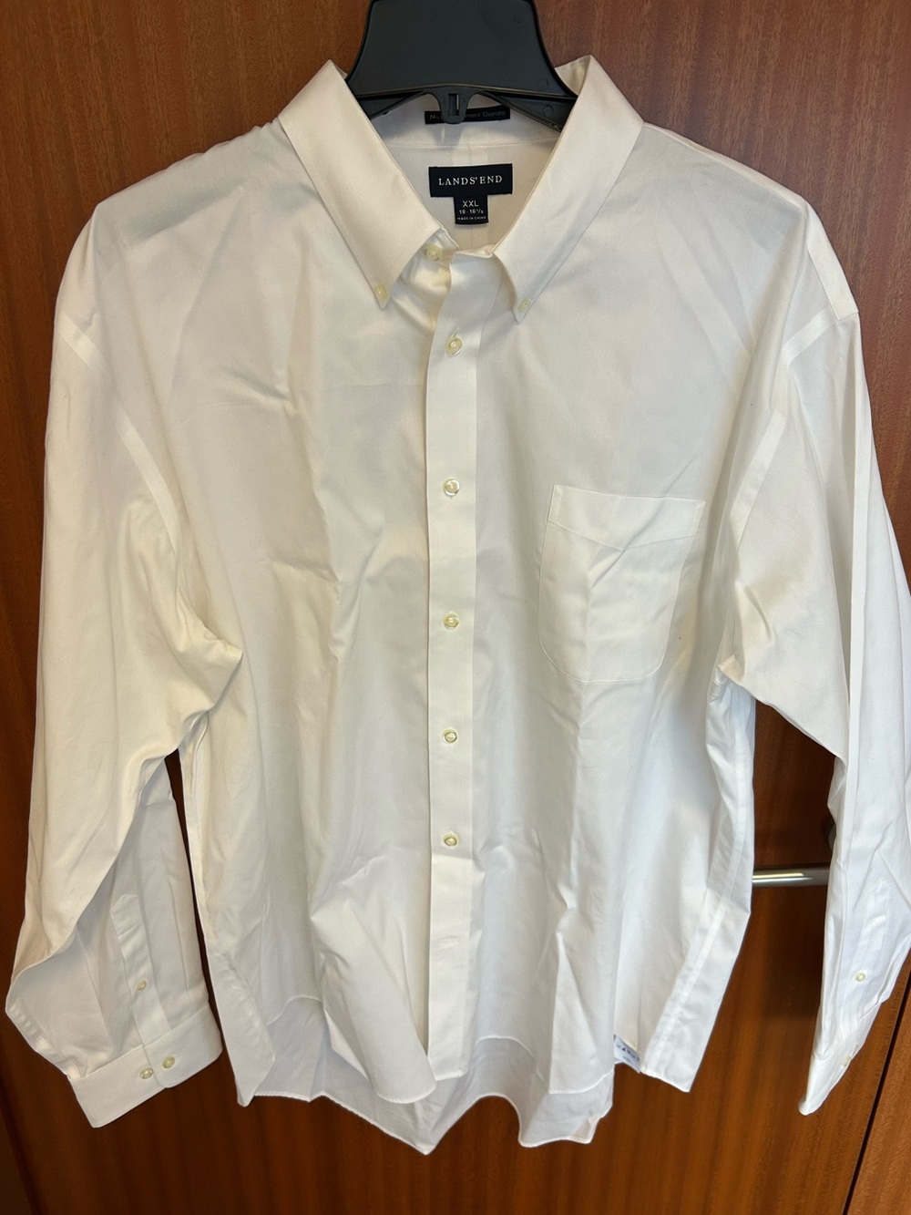 Lands' End Men's White Button-Down Dress Shirt with Chest Pocket